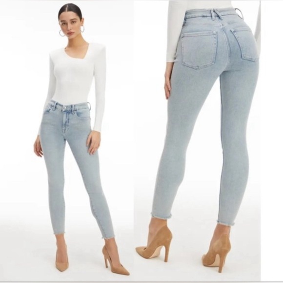 Good American Denim - Good American Good Legs Crop Fray Hem Jeans SZ 8/29 Blue669 Light Wash Skinny